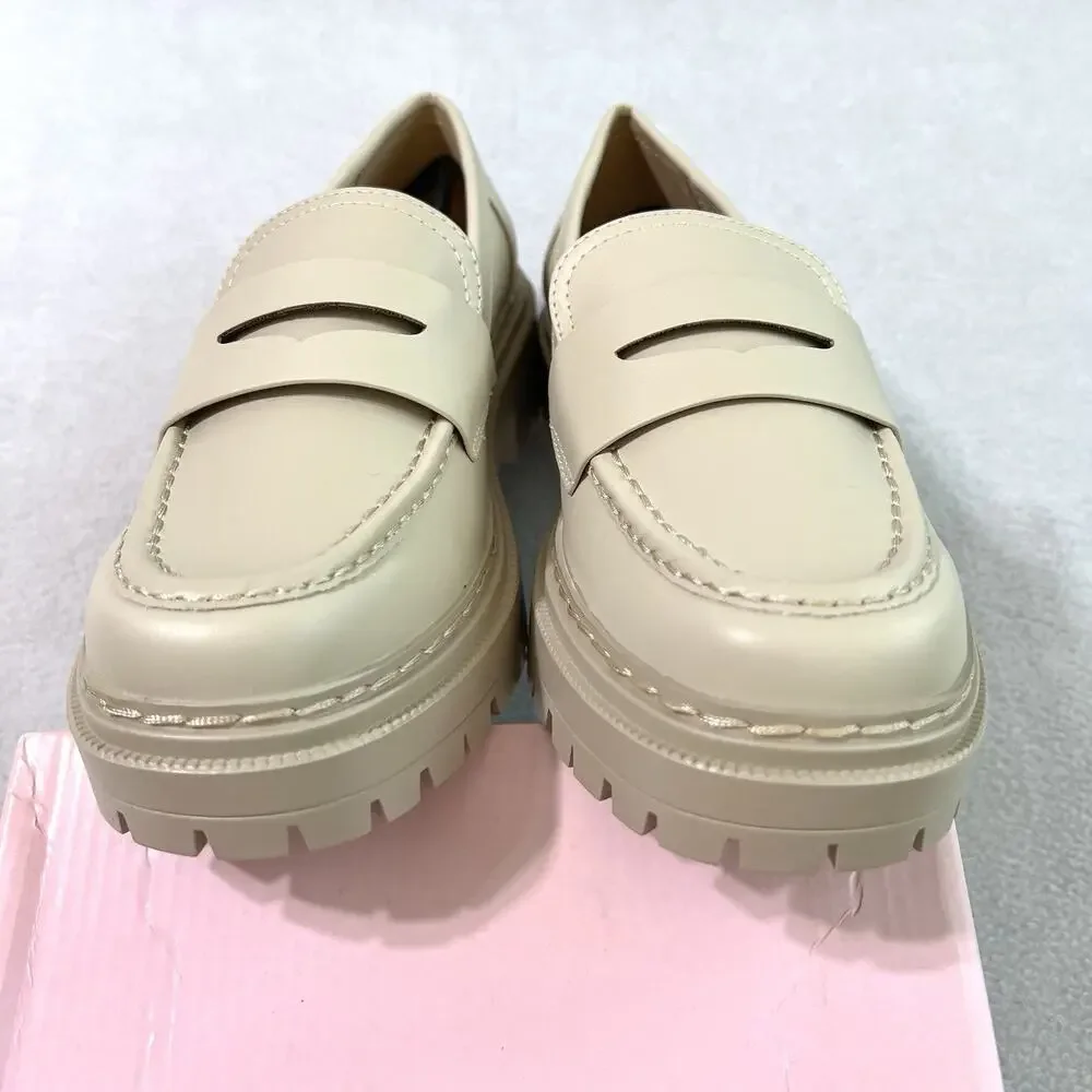 Soda Eureka Women Slip On Platform Shoes 8.5 Penny Loafer Lug Sole Stitched NIB